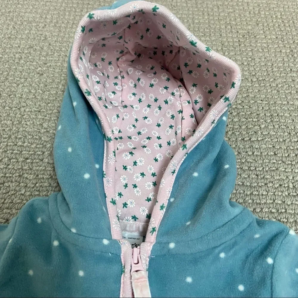 New Carter’s Fleece Hooded Zipper Fox Bottom Polka Dot Winter Bunting - 6 months